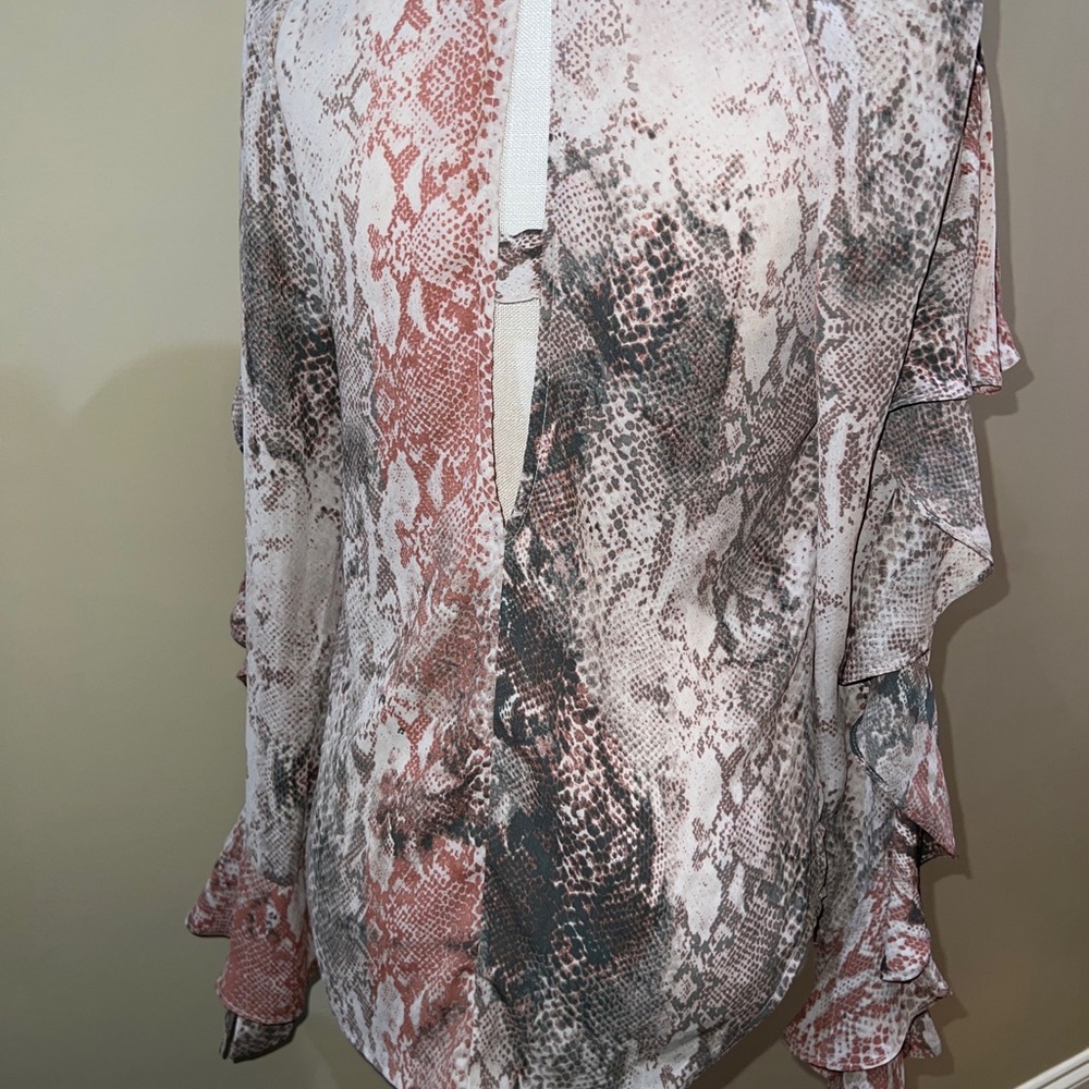 Olivaceous Snakeskin Python Print Blouse Ruffled … - image 7